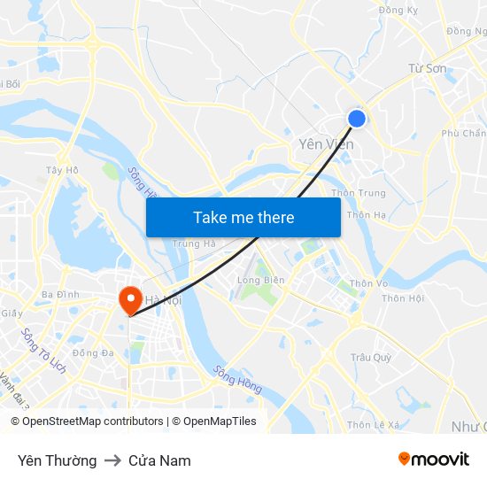 Yên Thường to Cửa Nam map