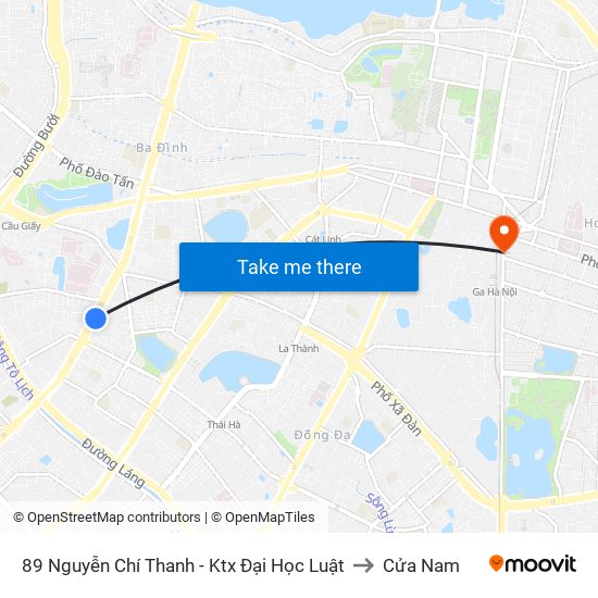 89 Nguyễn Chí Thanh - Ktx Đại Học Luật to Cửa Nam map