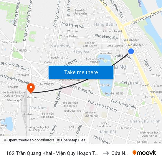 162 Trần Quang Khải - Viện Quy Hoạch Thủy Lợi to Cửa Nam map