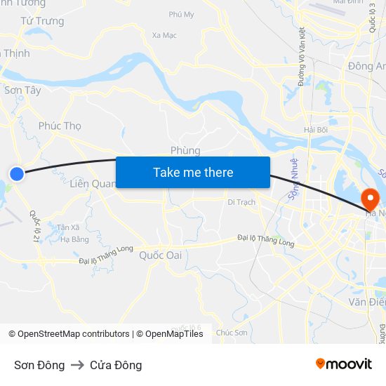 Sơn Đông to Cửa Đông map