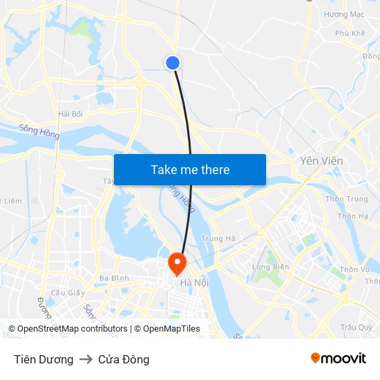 Tiên Dương to Cửa Đông map