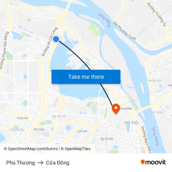 Phú Thượng to Cửa Đông map