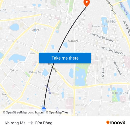 Khương Mai to Cửa Đông map