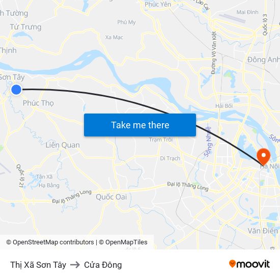 Thị Xã Sơn Tây to Cửa Đông map