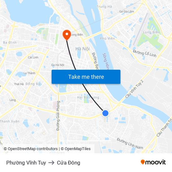 Phường Vĩnh Tuy to Cửa Đông map