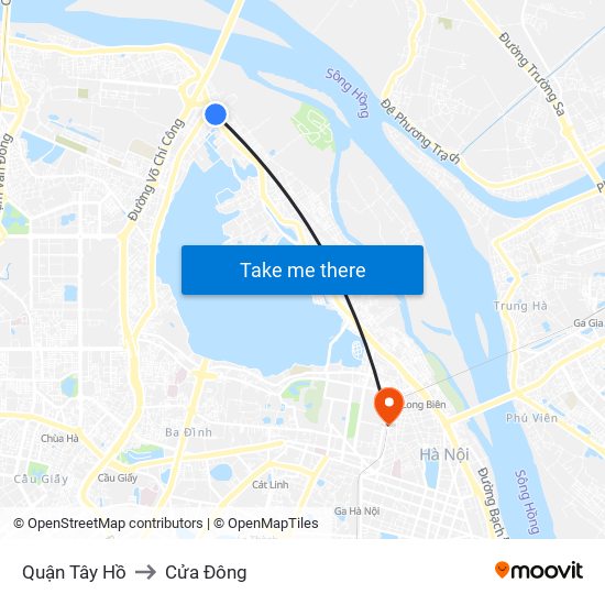 Quận Tây Hồ to Cửa Đông map