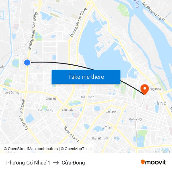 Phường Cổ Nhuế 1 to Cửa Đông map