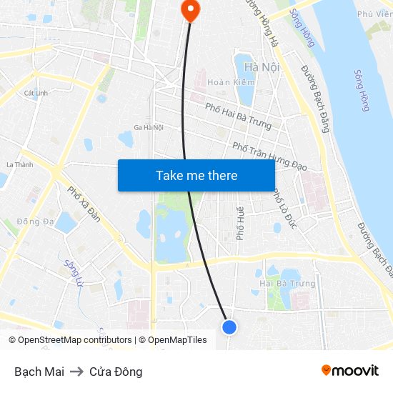 Bạch Mai to Cửa Đông map