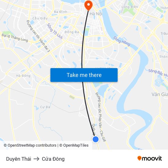 Duyên Thái to Cửa Đông map