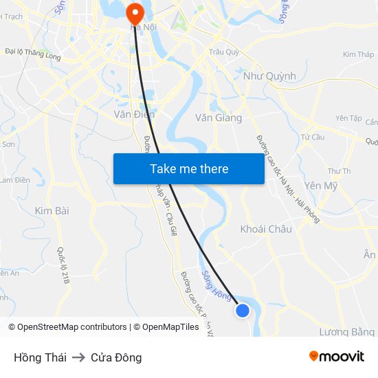 Hồng Thái to Cửa Đông map