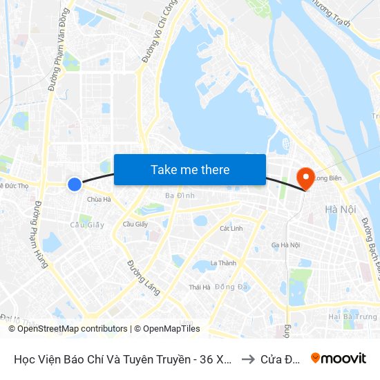 Học Viện Báo Chí Và Tuyên Truyền - 36 Xuân Thủy to Cửa Đông map