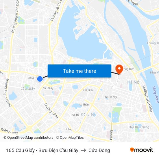 165 Cầu Giấy - Bưu Điện Cầu Giấy to Cửa Đông map