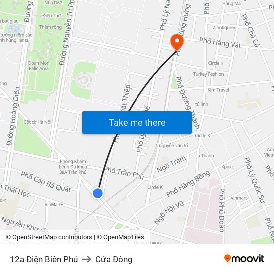 12a Điện Biên Phủ to Cửa Đông map