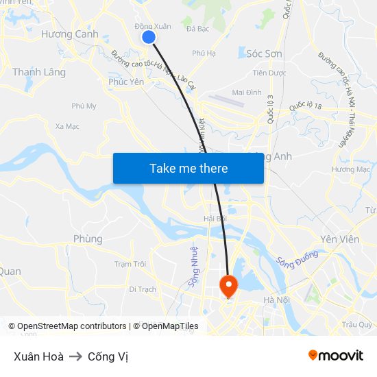 Xuân Hoà to Cống Vị map