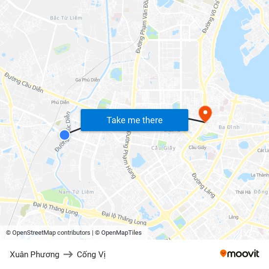 Xuân Phương to Cống Vị map