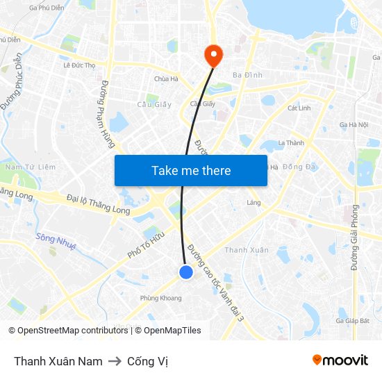 Thanh Xuân Nam to Cống Vị map