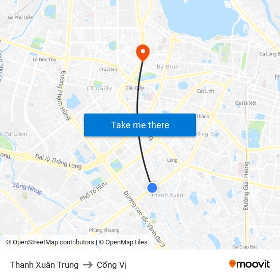 Thanh Xuân Trung to Cống Vị map