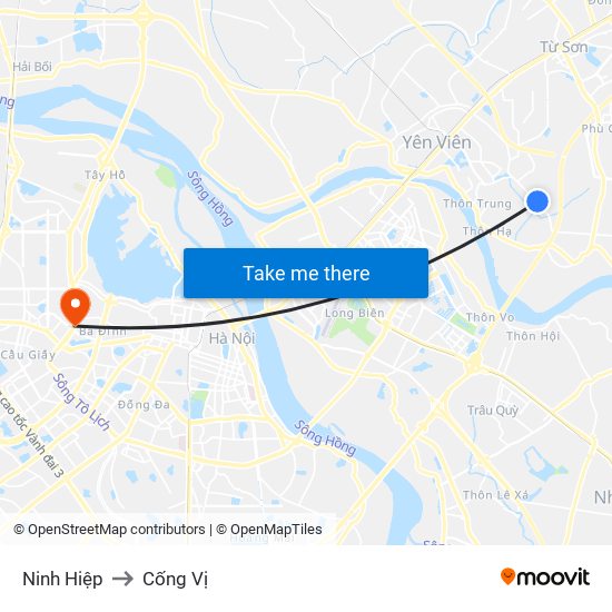 Ninh Hiệp to Cống Vị map