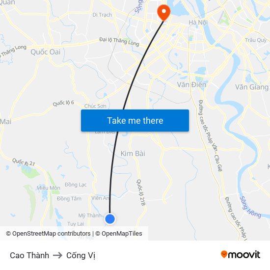 Cao Thành to Cống Vị map