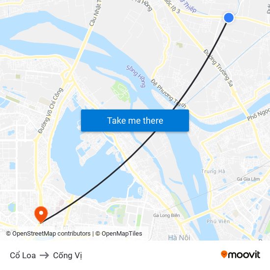 Cổ Loa to Cống Vị map