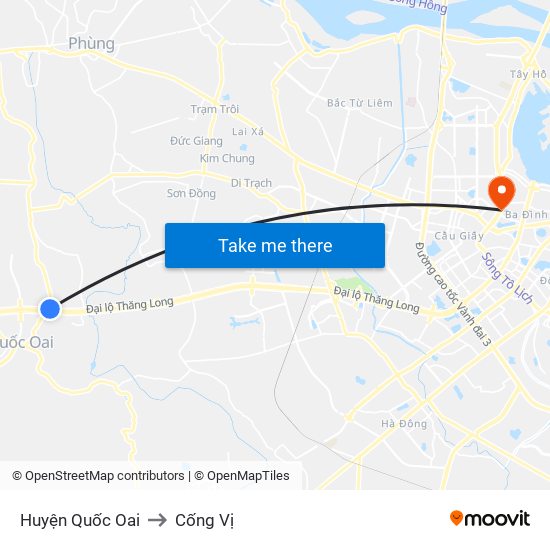 Huyện Quốc Oai to Cống Vị map