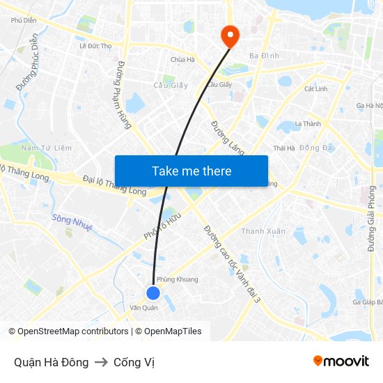 Quận Hà Đông to Cống Vị map