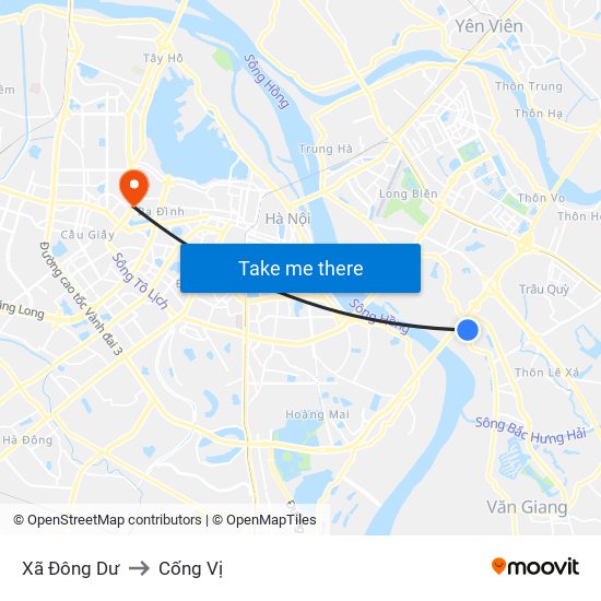 Xã Đông Dư to Cống Vị map