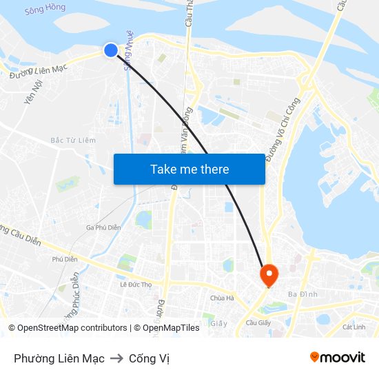 Phường Liên Mạc to Cống Vị map