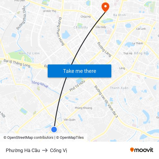 Phường Hà Cầu to Cống Vị map