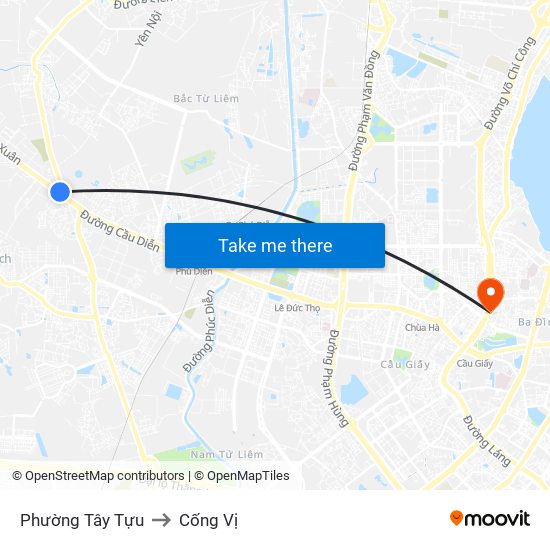 Phường Tây Tựu to Cống Vị map