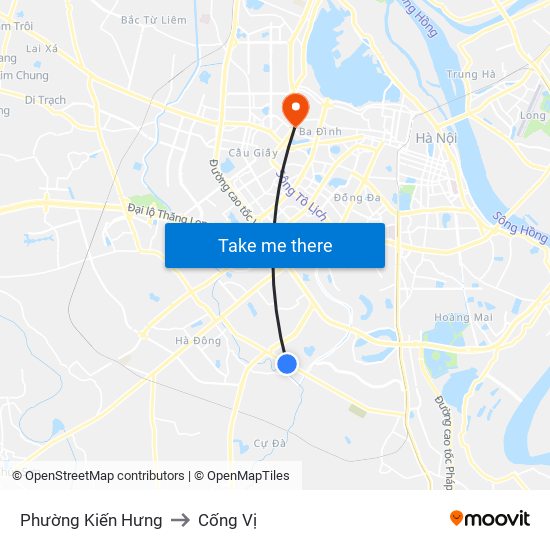 Phường Kiến Hưng to Cống Vị map