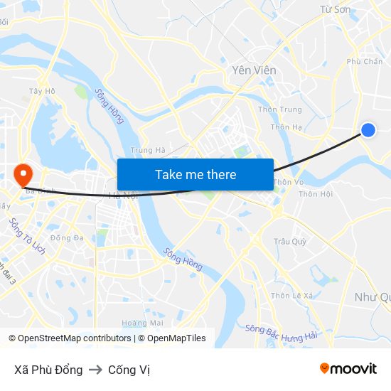 Xã Phù Đổng to Cống Vị map