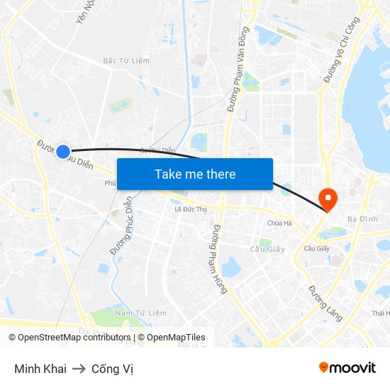 Minh Khai to Cống Vị map