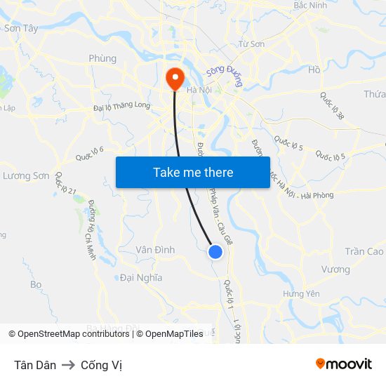 Tân Dân to Cống Vị map