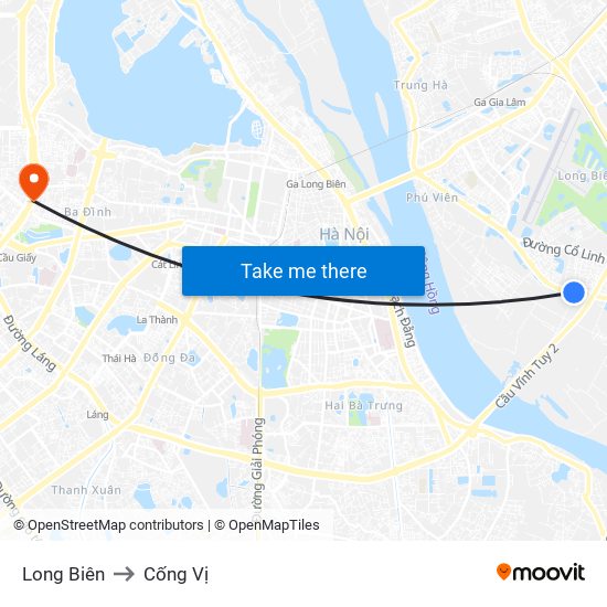 Long Biên to Cống Vị map