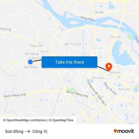 Sơn Đồng to Cống Vị map