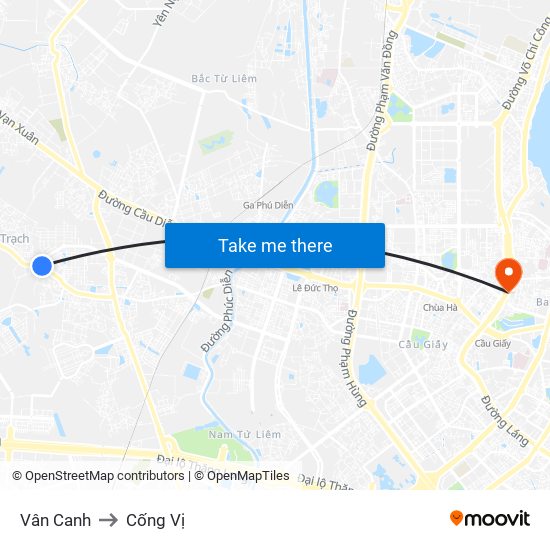 Vân Canh to Cống Vị map