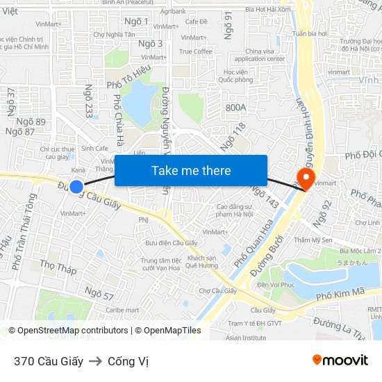 370 Cầu Giấy to Cống Vị map