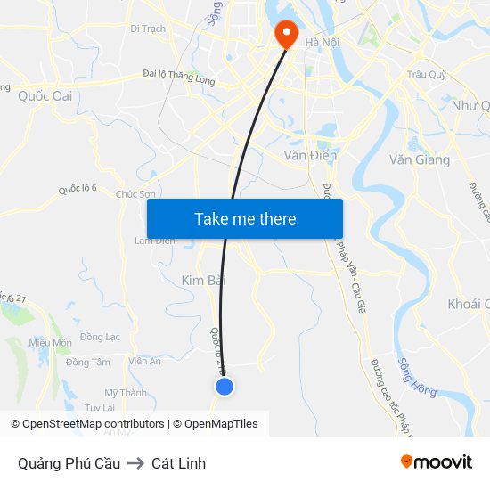 Quảng Phú Cầu to Cát Linh map