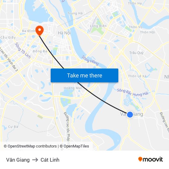 Văn Giang to Cát Linh map
