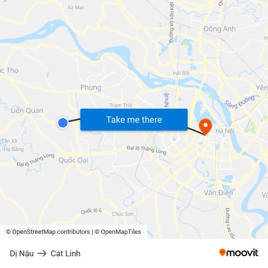 Dị Nậu to Cát Linh map