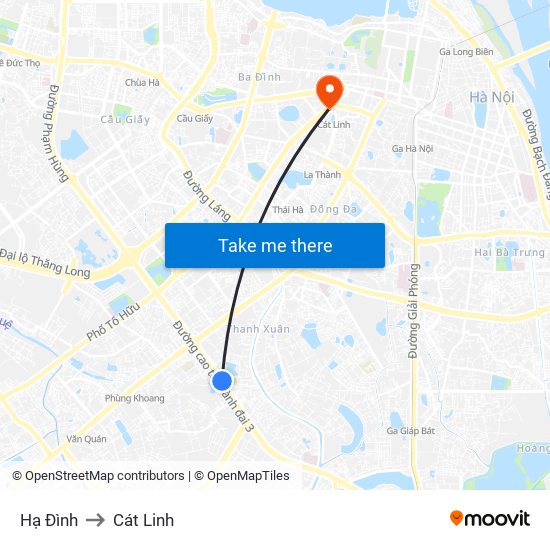 Hạ Đình to Cát Linh map
