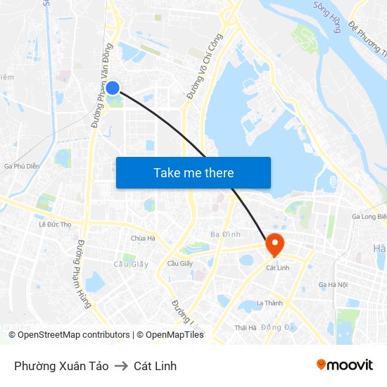 Phường Xuân Tảo to Cát Linh map