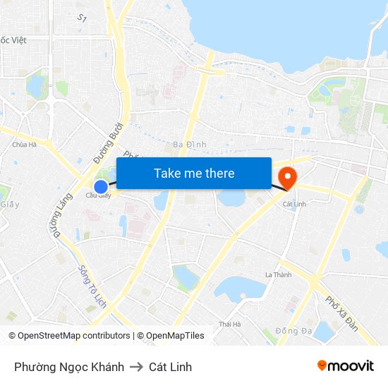 Phường Ngọc Khánh to Cát Linh map