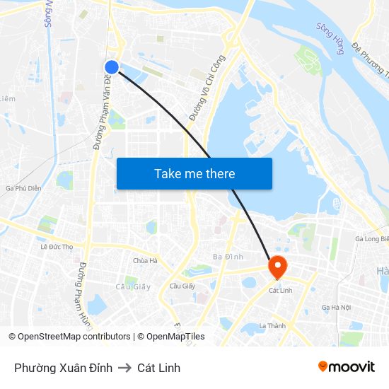 Phường Xuân Đỉnh to Cát Linh map