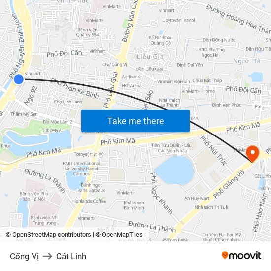 Cống Vị to Cát Linh map