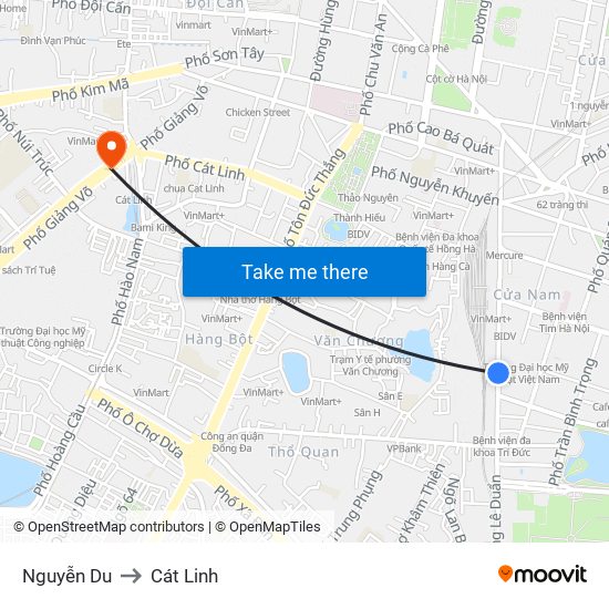 Nguyễn Du to Cát Linh map