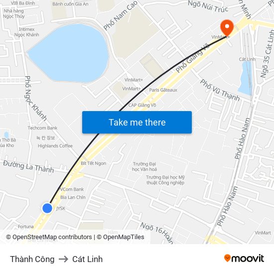 Thành Công to Cát Linh map