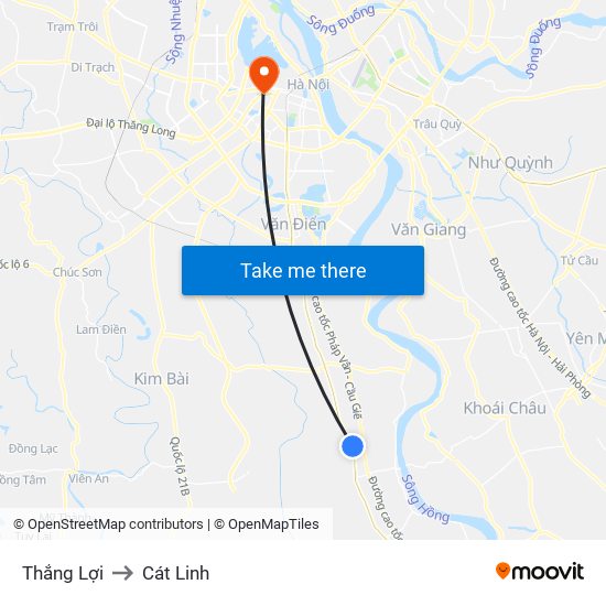 Thắng Lợi to Cát Linh map