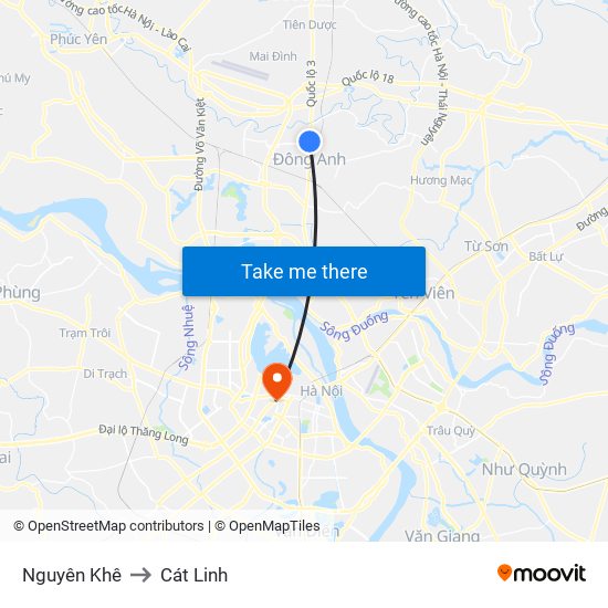 Nguyên Khê to Cát Linh map